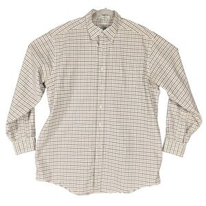 LL Bean Wrinkle Resistant White Red Check Plaid Button Shirt Mens M Grid Check